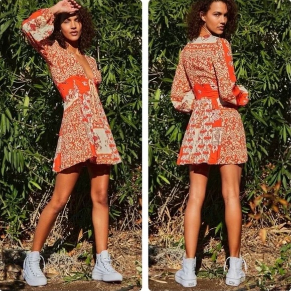 Free People Dresses & Skirts - Free People Red and Cream Mixin It Up Floral Mini Dress Size Small